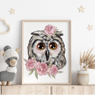 Affiche Animale de Bébé Hibou Rose Impression su