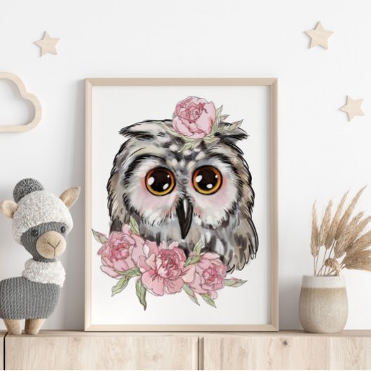 Affiche Animale de Bébé Hibou Rose | Impression su