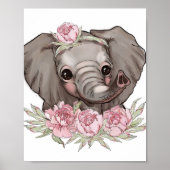 Affiche Animale Eléphant Bébé Rose | Impression Mu (Devant)