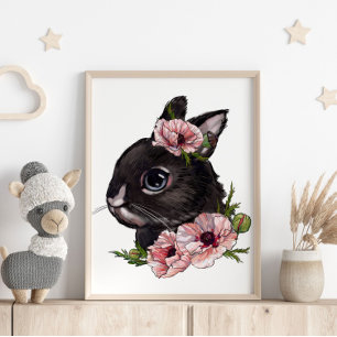 Affiche Animale Lapin Bébé Rose   Impression Mural