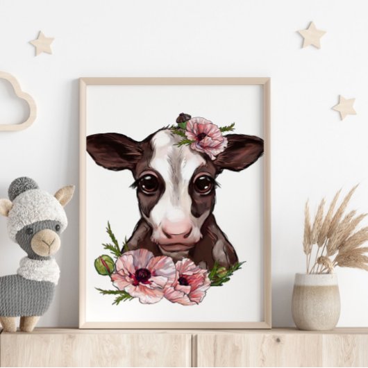 Affiche Animale Rose Veau Bébé | Impression Murale