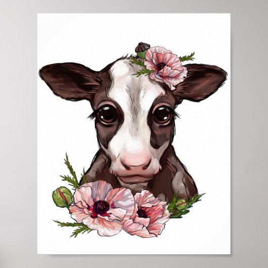 Affiche Animale Rose Veau Bébé | Impression Murale (Devant)