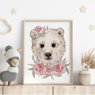 Affiche Animaux Ours Bébé Rose   Impression sur mu