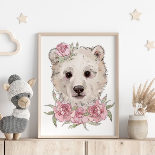 Affiche Animaux Ours Bébé Rose | Impression sur mu