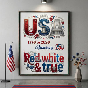 Affiche Antique USA 250 Ans Patriotique Américaine