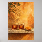 Affiche aquarelle Amaro Verres & Tranches d'Orange (Devant)