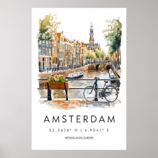 Affiche aquarelle Amsterdam Impression de voyage A (Devant)