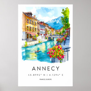 Affiche aquarelle Annecy Impression de voyage Anne