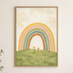 Affiche aquarelle Arc-en-ciel sur la prairie