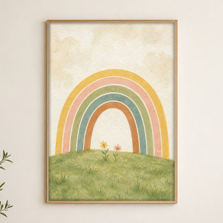 Affiche aquarelle Arc-en-ciel sur la prairie