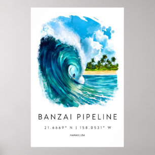 Affiche aquarelle Banzai Pipeline Aquarelle 1