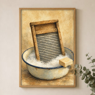 Affiche aquarelle Bassin à lessive et cuve à savon