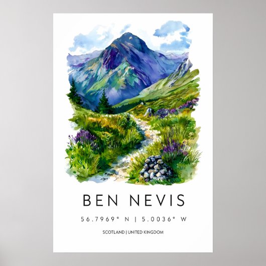 Affiche aquarelle Ben Nevis Impression de voyage B (Devant)