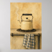Affiche aquarelle Bouilloire émaillée sur la cuisi (Devant)