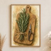 Affiche aquarelle "Bouquet de romarin et ciseaux"