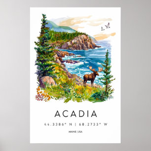 Affiche aquarelle d'Acadie Vintage Parc Voyage Ski