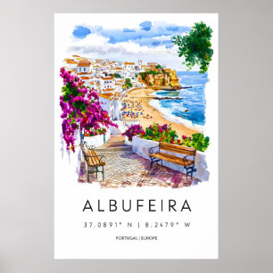 Affiche aquarelle d'Albufeira Impression de voyage