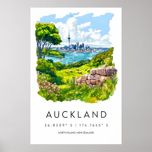 Affiche aquarelle d'Auckland Impression de voyage (Devant)