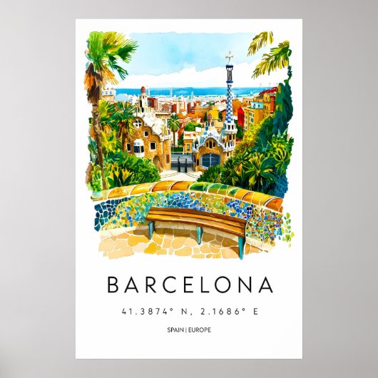 Affiche aquarelle de Barcelone Impression de voyag (Devant)