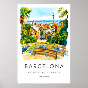 Affiche aquarelle de Barcelone Impression de voyag