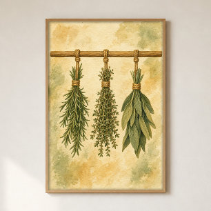 Affiche aquarelle de bouquets d'herbes suspendus