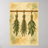 Affiche aquarelle de bouquets d'herbes suspendus (Devant)