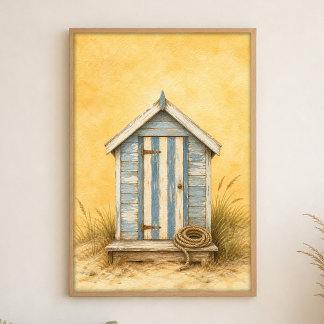 Affiche aquarelle de cabane de plage avec porte ra