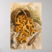 Affiche aquarelle de chanterelles dans un panier d (Devant)