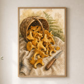 Affiche aquarelle de chanterelles dans un panier d