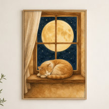 Affiche aquarelle de chat sur un rebord de fenêtre