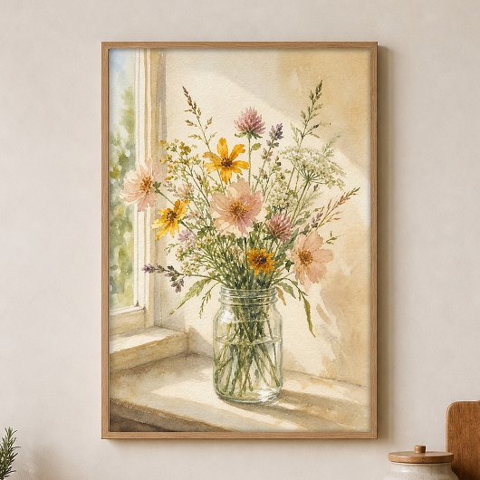 Affiche aquarelle de fleurs sauvages dans un pot