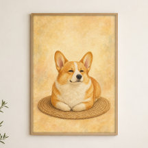 Affiche aquarelle de pain de Corgi sur un tapis ro