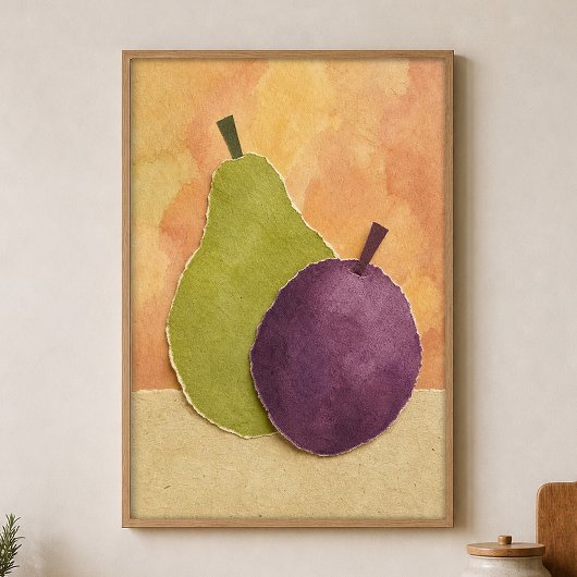 Affiche aquarelle découpes de poire et de prune