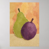 Affiche aquarelle découpes de poire et de prune (Devant)