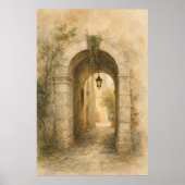 Affiche aquarelle du passage de la voûte en pierre (Devant)