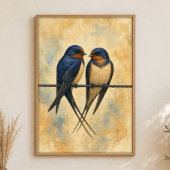 Affiche aquarelle d'un couple d'hirondelles sur un