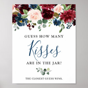 Affiche aquarelle florale Burgundy Navy Blue Blush