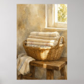 Affiche aquarelle Panier en osier avec linge (Devant)