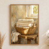 Affiche aquarelle Panier en osier avec linge