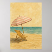 Affiche aquarelle parasol et chaise de plage (Devant)