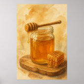 Affiche aquarelle Pot à miel et cuillère (Devant)