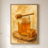 Affiche aquarelle Pot à miel et cuillère