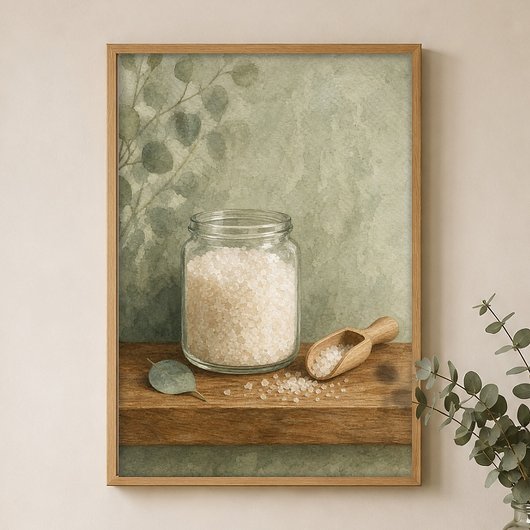 Affiche aquarelle Pot de sels de bain et cuillère