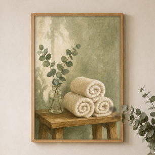 Affiche aquarelle Serviettes roulées et Eucalyptus