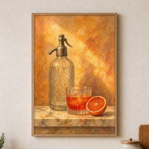 Affiche aquarelle Siphon à Soda et Orange Amère