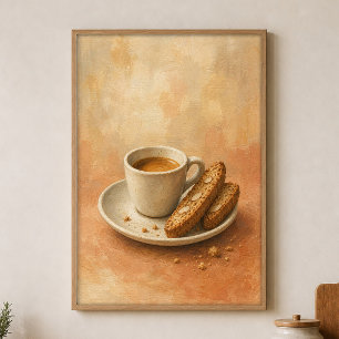 Affiche aquarelle Tasse d'Espresso et Biscotti