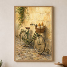Affiche aquarelle vélo avec panier à pain