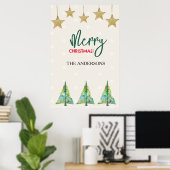 Affiche Arbre Aquarelle Et Etoiles Dorées (Bureau à domicile)