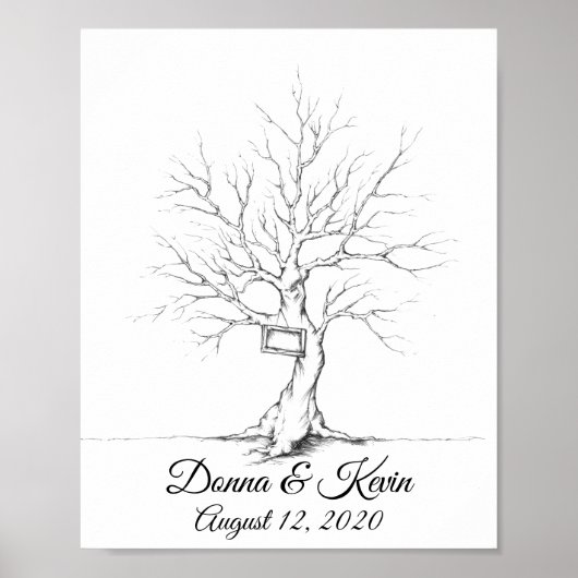 Affiche arbre empreinte digitale de mariage croqué (Devant)