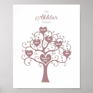 Affiche arbre généalogique coeurs Rose Gold